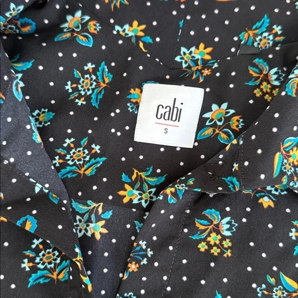 CAbi Blue Floral Sleeveless Blouse collared polka dot top shirt small business - Picture 3 of 3